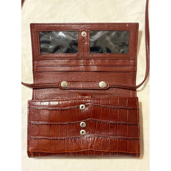 Brighton Vintage Wallet Crossbody Brown Leather Expandable Lots of Pockets - Picture 4 of 10